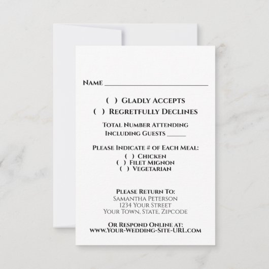 Cassis on Gray Silver Lace Calligraphy Wedding RSVP Karte (Rückseite)