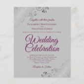 Cassis on Grey Frilly BUDGET Wedding Einladung (Vorderseite)