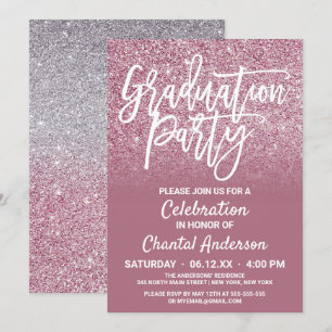 Cassis Pink Silver Imitat Glitzer Ombre Abschluss Einladung