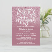 Cassis Pink Silver Imitate Glitzer Ombre Bat Mitzv Einladung (Stehend Vorderseite)