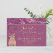 Cassis Rose Goldmarmor Kalligrafie lustige Katze Einladung (Stehend Vorderseite)