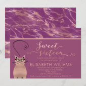 Cassis Rose Goldmarmor Kalligrafie lustige Katze Einladung (Vorne/Hinten)