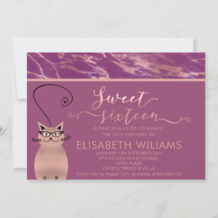 Cassis Rose Goldmarmor Kalligrafie lustige Katze Einladung