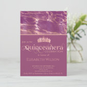 Cassis Rose Goldmarmor Tiara Quinceañera Einladung (Stehend Vorderseite)