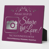 Cassis & Silver Wedding Foto Hashtag Sign Fotoplatte (Seite)