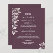 Cassis Wedding Menu lila botanische staubige Rose (Vorne/Hinten)