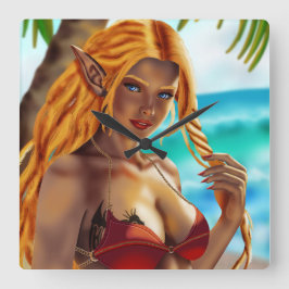 Cassja am Strand Quadratische Wanduhr