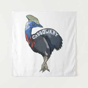 cassowary colored woth text wandteppich