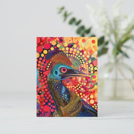 Cassowary in Aborigine Dot Art Style Postkarte (Stehend Vorderseite)