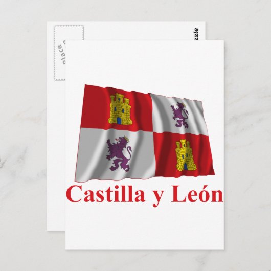 Castilla y León windet Flagge mit Namen Postkarte (Vorne/Hinten)