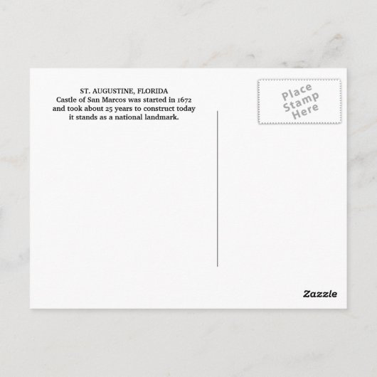 Castillo de San Marcos Postkarte (Rückseite)