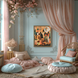 Castillo Encantado: Paisaje Folk y Naive Colorido Poster