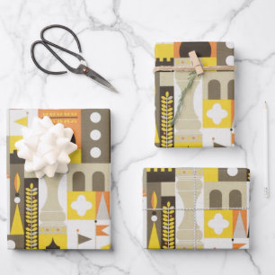 Castle Blocks Orange Geschenkpapier Set