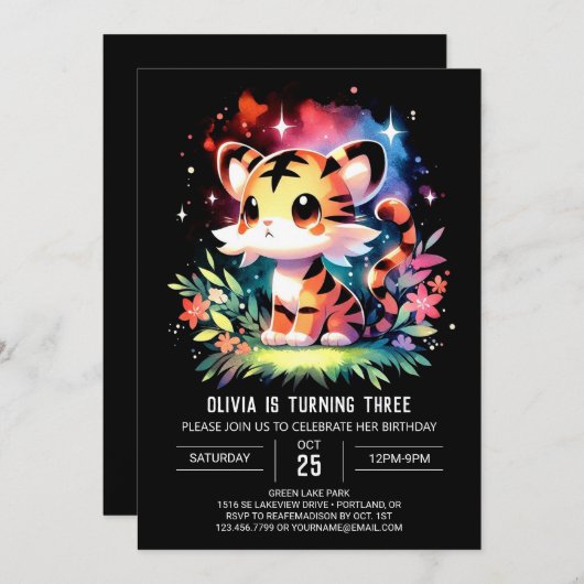 Castle Boho Tiger Birthday Einladung (Vorne/Hinten)