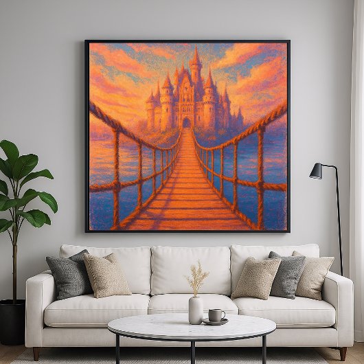 Castle Bridge - Pastel Painting Style Fantasy Art Poster