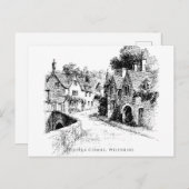 Castle Combe Village Sketch, Wiltshire England Postkarte (Vorne/Hinten)