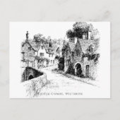 Castle Combe Village Sketch, Wiltshire England Postkarte (Vorderseite)
