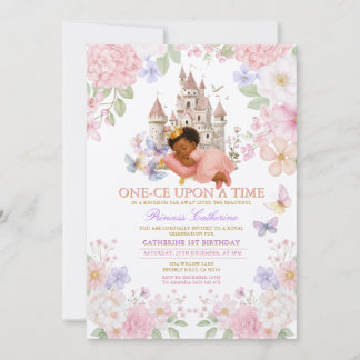 Castle Floral Pastel Princess 1st Birthday Einladung