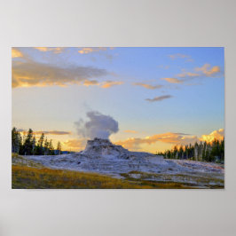 Castle Geyser at Sunset, Yellowstone National Park Poster