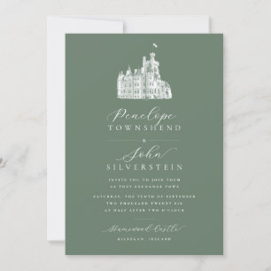 Castle Illustration Kalligrafie Name Sage Wedding Einladung