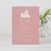 Castle Illustration Script Dusty Rose Pink Wedding Einladung (Stehend Vorderseite)