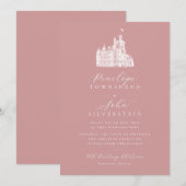 Castle Illustration Script Dusty Rose Pink Wedding Einladung (Vorne/Hinten)