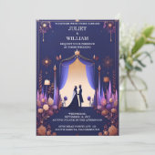 Castle Luxury Fuchsia Crown Royal Blue Wedding Einladung (Stehend Vorderseite)