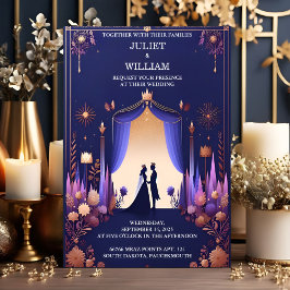 Castle Luxury Fuchsia Crown Royal Blue Wedding Einladung