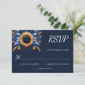 Castle Luxury Fuchsia Crown Royal Blue Wedding RSVP Karte (Stehend Vorderseite)