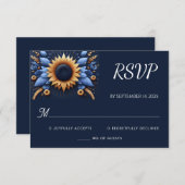 Castle Luxury Fuchsia Crown Royal Blue Wedding RSVP Karte (Vorne/Hinten)