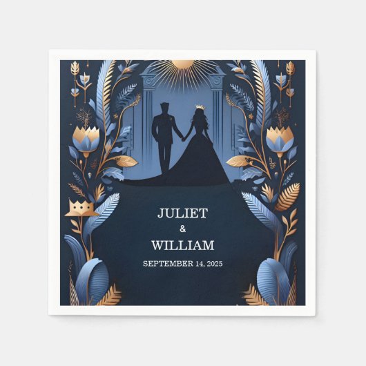 Castle Luxury Fuchsia Crown Royal Blue Wedding Serviette (Vorderseite)