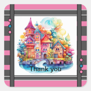 Castle Pink Dreamworld Quadratischer Aufkleber