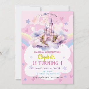 Castle Rainbow Hearts Stars Geburtstag Einladung