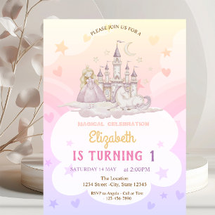 Castle Rainbow Princess Pony Birthday Einladung