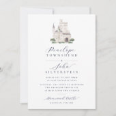 Castle Watercolor Illustration Script Wedding Einladung (Vorderseite)