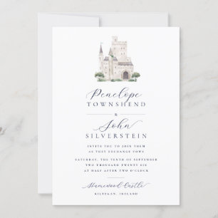 Castle Watercolor Illustration Script Wedding Einladung