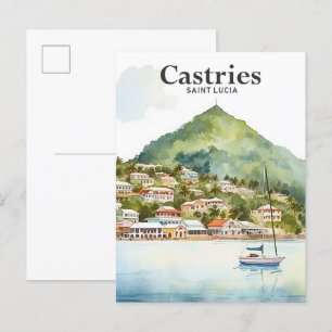 Castries Saint Lucia Aquarellmalerei Reise Postkarte