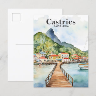 Castries Saint Lucia Aquarellmalerei Reise Postkarte