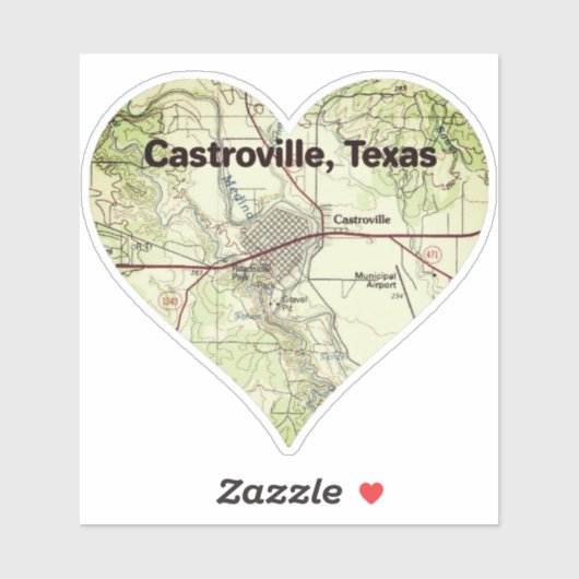 Castroville TX Topo Karte Aufkleber (Blatt)