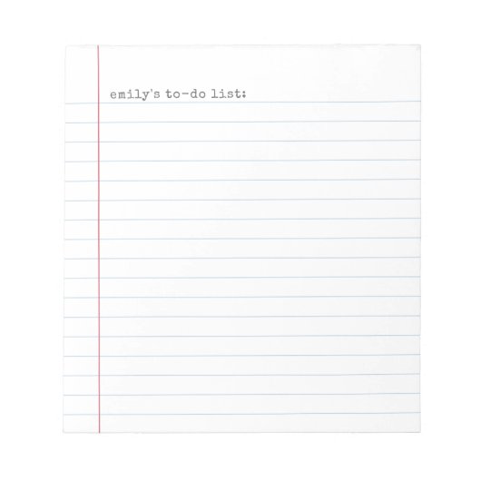 Casual Binder Paper Lined To Do List + Name Notizblock (Vorderseite)