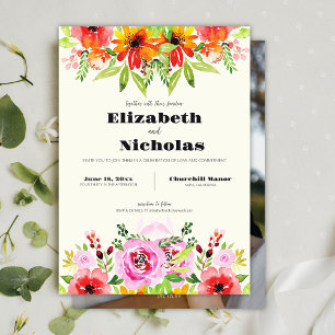 Casual Elegante Pastel Watercolor Foto Hochzeit Einladung