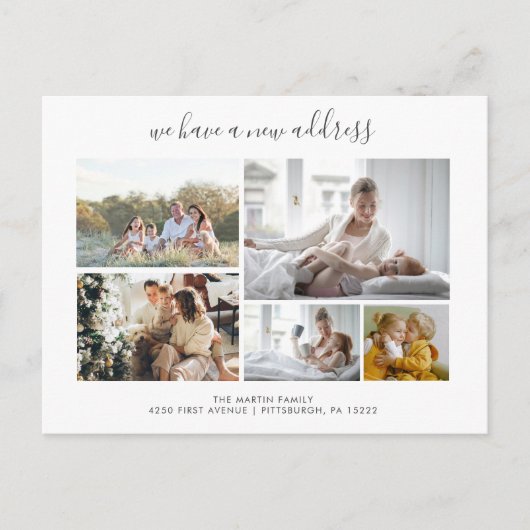 Casual Script | 5 Fotos Umzugsankündigung Postkarte (Vorderseite)