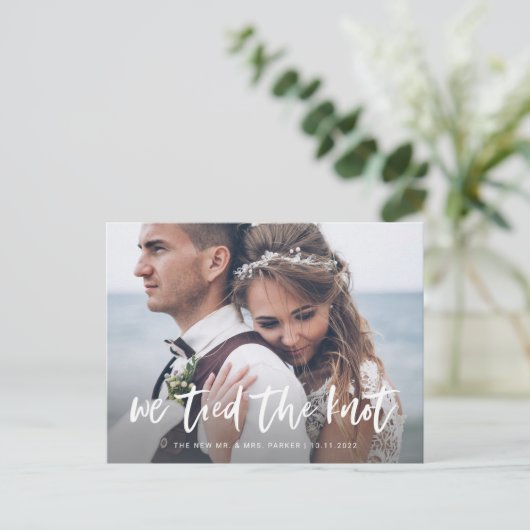 Casual Script | Ankündigung der Foto-Elopement-Ini Postkarte (Stehend Vorderseite)