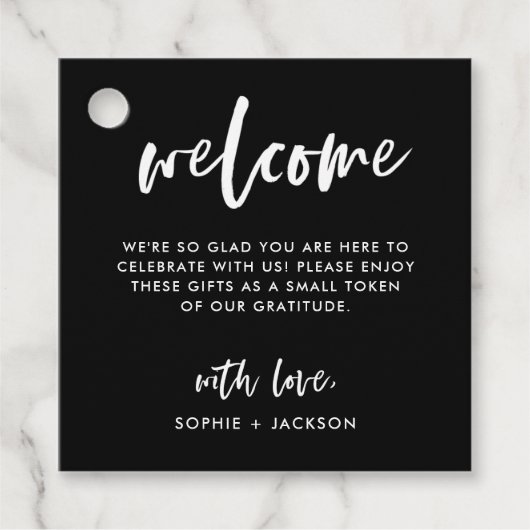 Casual Script | Begrüßungsbeutel oder -körbe Geschenkanhänger (Vorderseite)