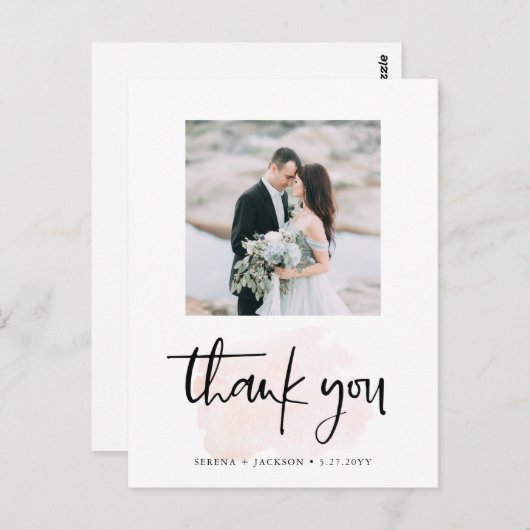 Casual Script | Blush Minimalistisches Foto Vielen Postkarte (Vorne/Hinten)