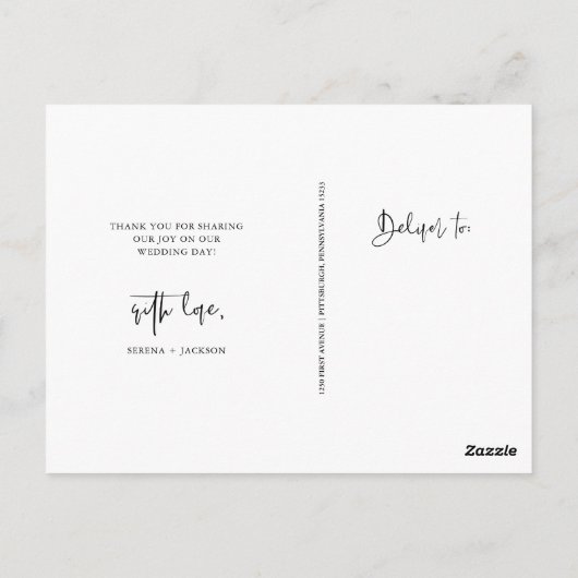Casual Script | Minimalistische Hochzeit Foto Viel Postkarte (Rückseite)