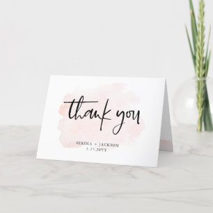 Casual Script Minimalistische Hochzeit mit Blush Dankeskarte