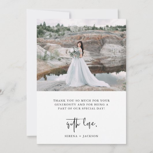 Casual Script | Minimalistische Hochzeit mit zwei  Dankeskarte (Rückseite)