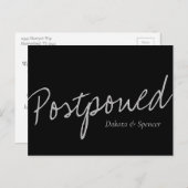 Casual Script | Schwarz-Grau-Hochzeit verschoben Postkarte (Vorne/Hinten)