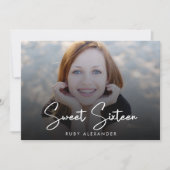 Casual Script White 4 Photo Sweet 16 Birthday Einladung (Vorderseite)